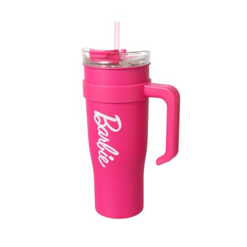 MINISO Barbie Tumbler with Handle and Straw 54 oz | Cup Holder Compatible for Travel | Insulated Stainless Steel Cup | BPA-Free | Thermos for Girls Women and Barbie Fan