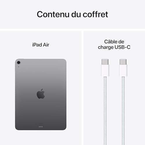 Apple iPad Air 11 Pouces avec Puce M3 : Apple Intelligence, écran Liquid Retina, 128 Go, caméras Avant/arrière 12 Mpx, Wi-FI 6E, Touch ID, autonomie d’Une journée – Gris sidéral