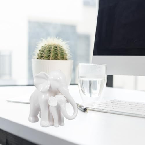Éléphant décoratif céramique blanche figurine réaliste bureau SOLUSTRE