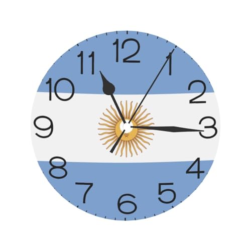 アルゼンチン国旗 壁掛け時計 ウォールクロック 置き時計 直径25cm インテリア アナログ 静か 連続秒針 電池式 置き掛け兼用 部屋飾り 見やすい リッピング ベッドルーム 台所 オフィス 玄関 自宅 おしゃれ