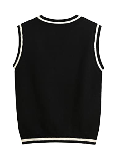 Image of Sweater Vest Women,Sleeveless V Neck Argyle Plaid Long Preppy Loose Knitted Casual School Sweaters Tank Top