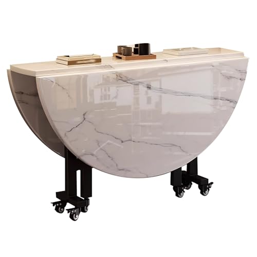 Mesa de comedor plegable redonda con ruedas, diseño de hojas extensibles, versátil para cocina y comedor, ahorra espacio, 120 cm