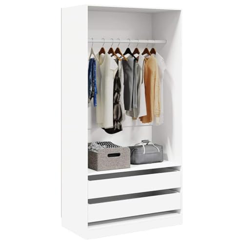 Armario blanco de madera de 100x50x200 cm con 2 cajones para ropa 4