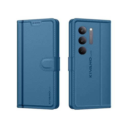 Image of KIVANO LUXE Compatible for Realme Narzo 80X 5G / Realme P3X 5G / Realme 14x 5G Luxury Handmade Leather Magnetic Flip Folio Case | Card Holder & Kickstand | Slim Protective Cover | Unisex - Blue