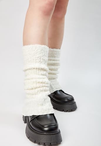 Womens Fuzzy Leg Warmers Knit Ankle Socks Winter Warm Ruffle Leg Sleeves Warmer College Concert Thick Boot Socks4