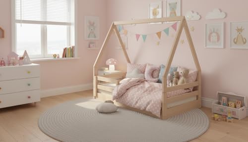 Image of From the Tree Furniture Montessori Toddler Floor Bed – Solid Pine Wood – Low-to-Floor Design – With Roof & Without Roof Options – Child-Safe Finish – Easy Assembly