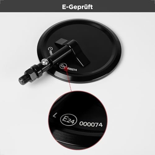 evermotor Motorrad Spiegel, E24 Rückspiegel Motorrad, Ø95mm – 360° CNC Aluminium Lenkerendenspiegel, links oder rechts montierbar, für Ø22mm Lenker, 1 Stück