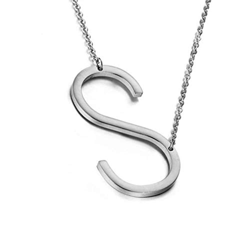 MOMOL Sideways Initial Necklace 18K Gold Plated Stainless Steel Large Big Letters Pendant Necklace Script Name Monogram Necklaces for Women
