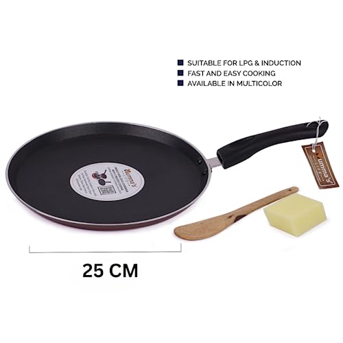 Image of Mumma's LIFE Non Stick Dosa Tawa with Sturdy Riveted and Bakelite Handle (Induction and Gas Stove Friendly), Non Toxic and PFOA Free, 24 Months Warranty (25CM, Blue)