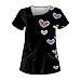 Scrub Shirts for Women Date Night Scrubs Womans Fashion St Patrick's Day Short Sleeve Tunic Cotton Stretch Slim Asymmetric Neckline Print with Pockets Blouse Black