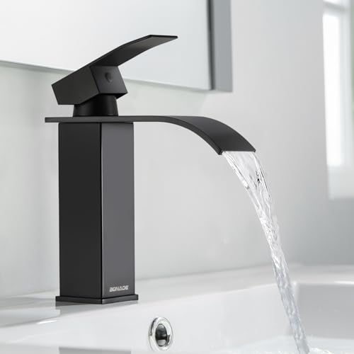 BONADE Rubinetto Bagno Lavabo Cascata Nero Miscelatore Moderno, Acqua Calda e Fredda, Acciaio Inox 304