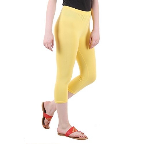 Image of DIAZ Women's Super Combed Cotton Elastane Stretch Slim Fit Capri- Lemon