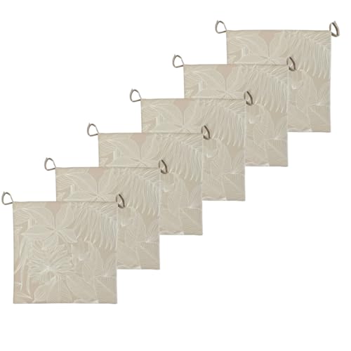 Atout Ciel Lot de 6 Galettes de Chaise Bicolore à Scratch en Tissu déperlant 40x40x4cm, Beige imprimé/Beige Uni