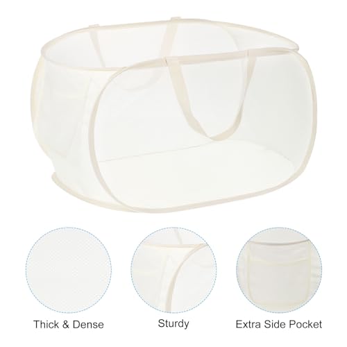 PATIKIL Mesh Laundry Hamper, Collapsible Laundry Baskets Dirty Clothes Laundry Bag with Handles for Laundry Room Travel, Beige - Image 3