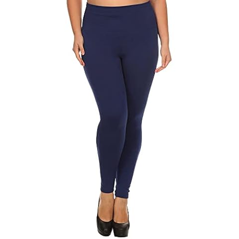 Want Clothing Ladies Plus Size Stretch FIT HIGH Waist Warm Winter Fleece Lined Leggings - Black Charcoal Mocha Khaki Navy Wine Rust - 2XL - 5XL (Navy - 2XL-3XL) Cover