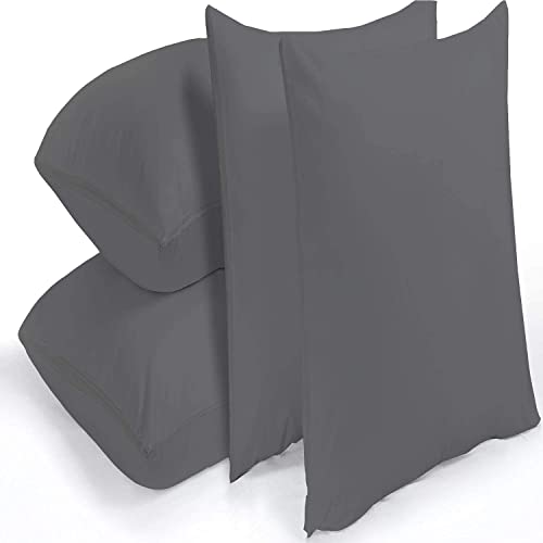 4 Pack Waterproof Grey Pillow Protectors Standard 20x26 Inches Smooth Zipper Premium Encasement Covers Quiet Cases Set