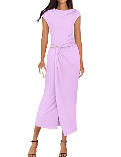 Image of ZESICA Women's 2026 Summer Cap Sleeve Casual Bodycon Dress Elegant Wedding Guest Cocktail Party Formal Long Midi Dresses
