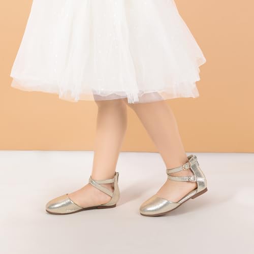 PANDANINJIA Girls Dress Shoes Flats Wedding Party School Toddler Little Kids Ankle Strap Ballet Flats Sandals3