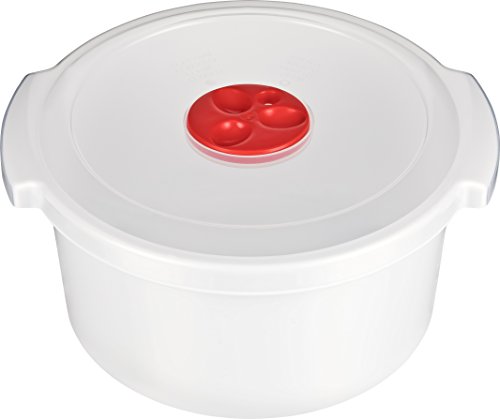 Foto von Kigima Mikrowellen Geschirr Set mit Dampfventil 0,5,L/1L/2L Rot/Weiß – 3-teiliges Mikrowellengeschirr mit Deckel – Frischhalte- & Tiefkühlset zum Aufwärmen in Mikrowelle – Mikrowellentopf mit Deckel