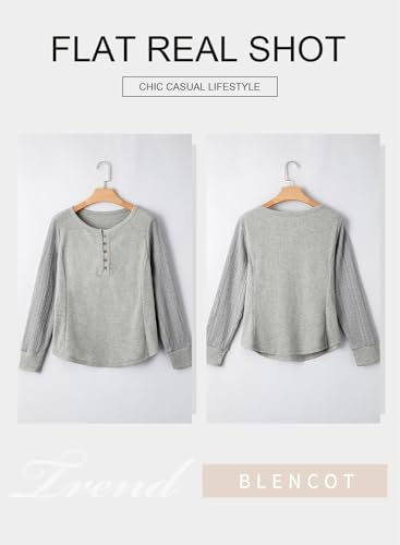 BLENCOT Womens Waffle Knit Tops Casual Long Sleeve Button Down Henley Basic Shirts3