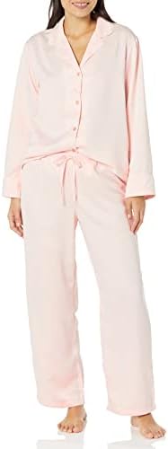 Natori Women's Satin Essentials L/S Notch PJ CB: 27” / Inseam: 29”, Blush, Extra Large