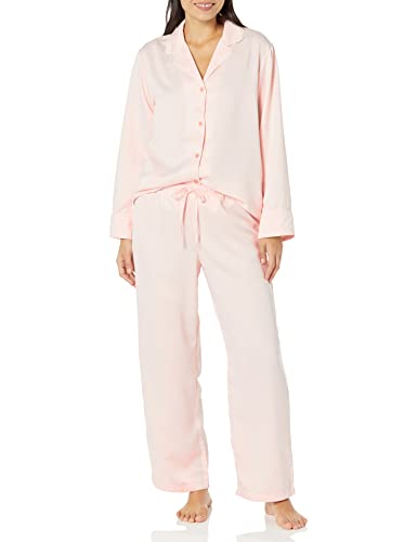 Natori Women's Satin Essentials L/S Notch Pj Cb: 27” / Inseam: 29”, Blush, Extra Large #TOP10