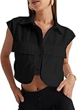 Tankaneo Womens Button Down Shirts Cute Summer Cap Sleeve Crop Tops Blouse Black