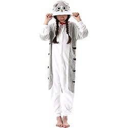 Pijamas De Gatos Para Niñas ULEEMARK Pijama Animal Entero Unisex para Niños con Capucha Cosplay Pyjamas Ropa de Dormir Traje de Disfraz para Festival de Carnaval Halloween Navidad Atigrado Gato para Altura 90-148cm