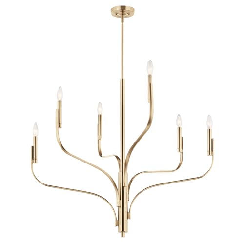 Kichler Livadia 6-Light Chandelier, Soft Modern-Light in Champagne Bronze, for Foyer, Great Room, or Vaulted Dining or Bedroom (33" x 36.25"), 52673CPZ