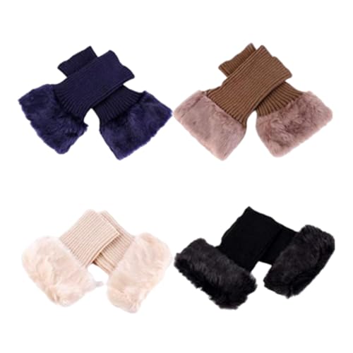 Calcetines de bota para mujer con piel sintética y ganchillo juego de 4 pares invierno estilo 2
