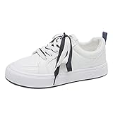 Damen Schuhe Slip On Sneakers Freizeit Turnschuhe Damen Student Stil Mode Rundkopf Doppelte Spitze Dicke Unterseite Atmungsaktive Weiße Freizeit Sportschuhe