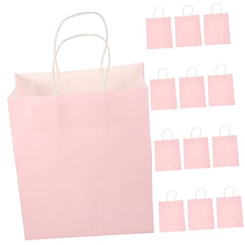 FONDOTIN 12個クラフト紙 バッグ 持ち手付き パーティー用 紙袋 ピンク プレゼント包装 誕生日祝い お菓子ポーチ 収納便利 折りたたみ式