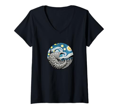 Womens Pangolin - Van Gogh Starry Night Style V-Neck T-Shirt