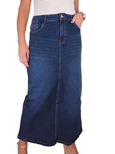 icecoolfashion Womens Very Stretchy Denim Maxi Skirt Ladies Casual Straight Long Jeans Skirt Dark Blue Faded 6-18 (6)