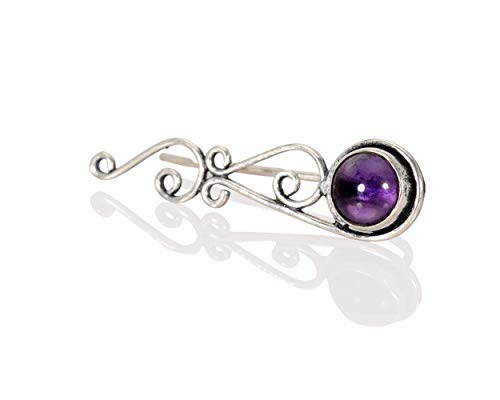 Amethyst Ear Crawlers, Silver Climber Earrings, Pair Of Celtic Knots Ear Crawlers, Purple Sweep Earrings, Bohemian Ethnic Tribal Jewelry For Women, Handmade By Lilyom. (Amethyst Ear Crawlers) #TOP5