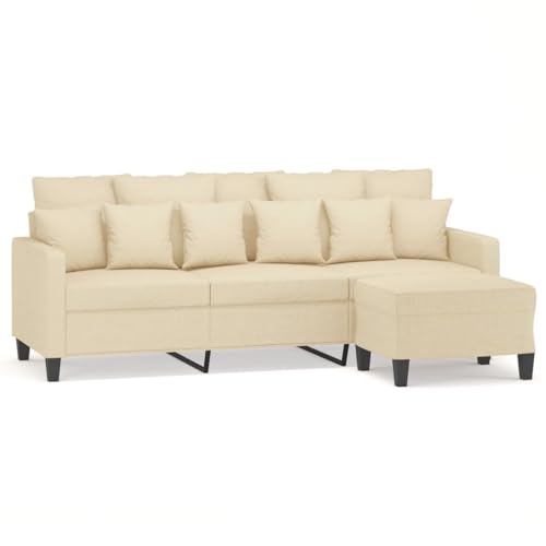 KTHLBRH Sofá de 3 plazas con taburete, color crema, 180 cm, de tela, para salón, dormitorio, dormitorio, oficina, salón
