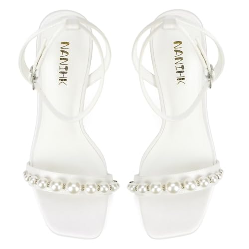 Women’s Heeled Sandals Pearl Wedding Shoes for Bride Open Toe Bridal Shoes Strappy Wedding Heels2