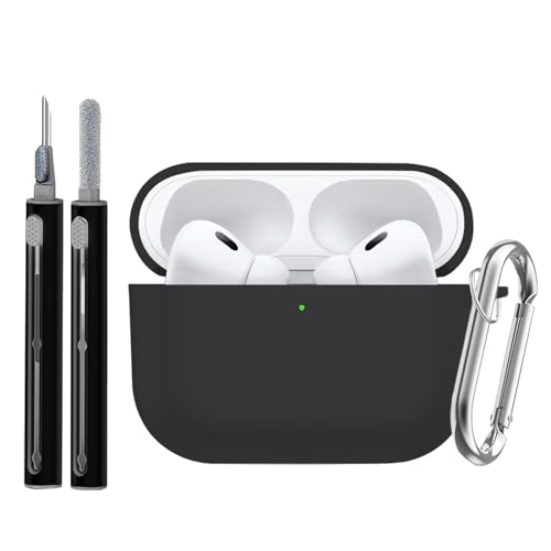 Fitudoos Cover per AirPods Pro 3,LED anteriore Visibile,Con portachiavi e kit di pulizia,Moschettone Portachiavi,Custodia Protettiva in Silicone Compatibile con AirPods Pro 3.(Nero)