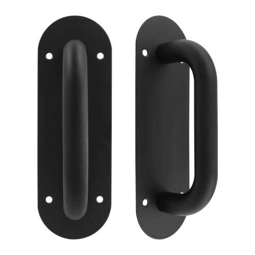 Bivethoi 2Pcs 8 Inch Closet Barn Door Handle With Plate, Black Sliding Cabinet Door Handle Stainless Steel Garage Door Handle, Bathroom Push Pull Handles Commercial Door Pull Handles For Shed Kitchen #TOP4