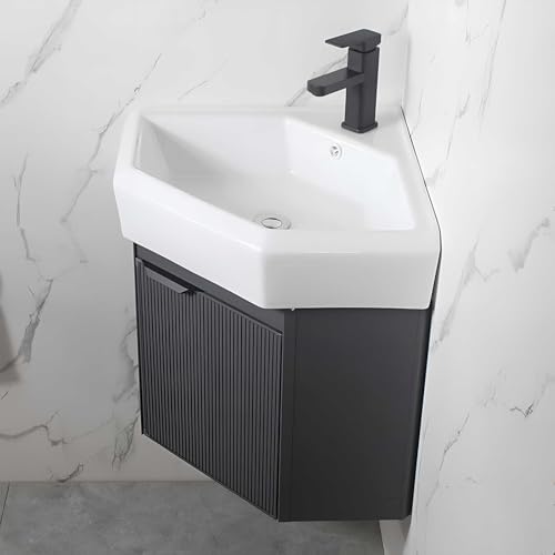 Mueble de baño de esquina con lavabo, diseño montado en la pared, combinación de grifo de agua fría y caliente, lavabo pequeño de cerámica, conjunto de lavabo