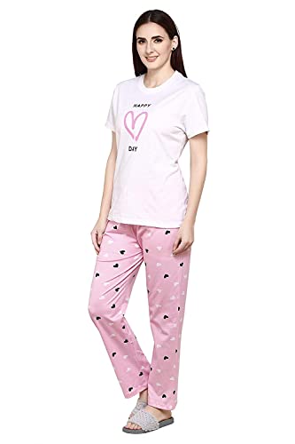 Image of Evolove Women's Cotton Round Neck Short SleevesNight Suit Set /Top Pyjama Set Super Soft Comfortable (Nightsuit-Round-HS-4)