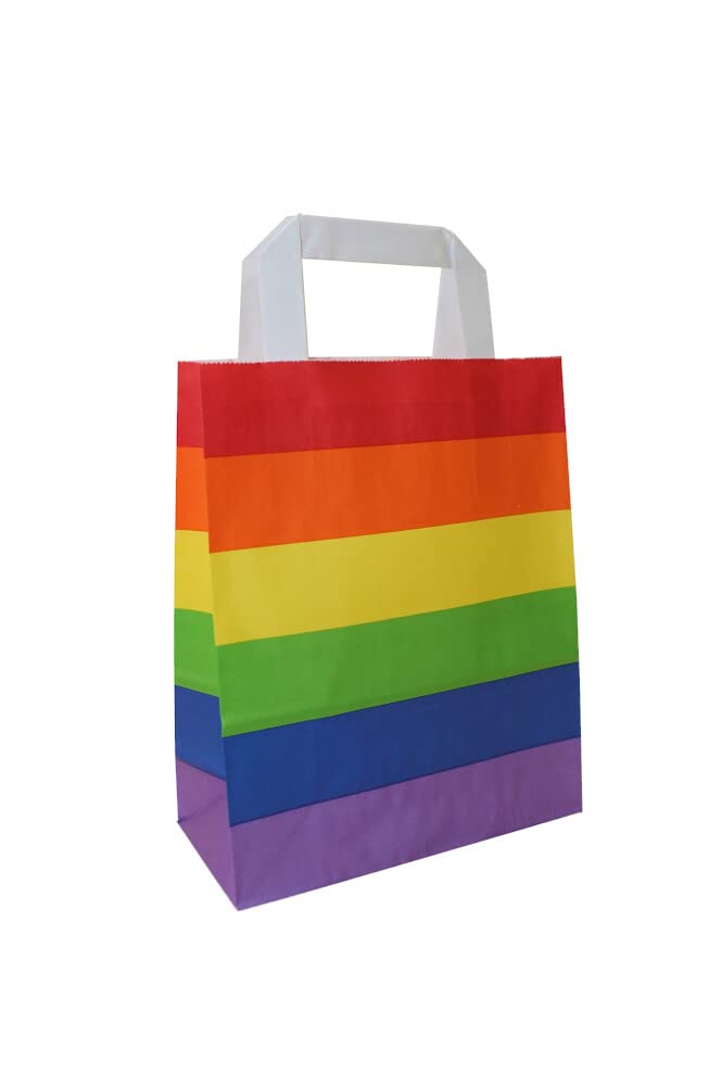 PGV Papiertragetaschen mit Flachhenkel Regenbogen Pride LGBT - Verschiedene Größen und Mengen (18 + 8 x 22 cm, 100 Stück)
