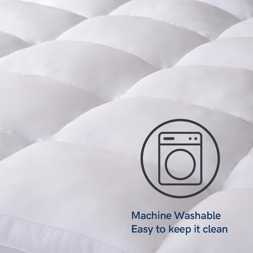 ELEMUSE Twin XL Mattress Topper for College Dorm, Thick Extra Long Twin Mattress Pad Cover for Back Pain, Plush Soft Pillowtop with Elastic Deep Pocket, Overfilled Down Alternative Filling