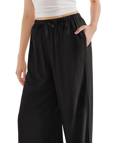 SUUKSESS Women Wide Leg Linen Pants with Pocket High Waisted Lounge Palazzo Pant3