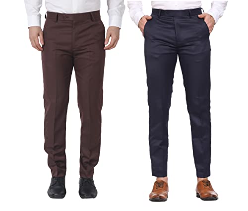 Image of MALENO Men Formal Trouser Regular Fit Solid | Soft and Breathable Pant Combo (Pack of 2)