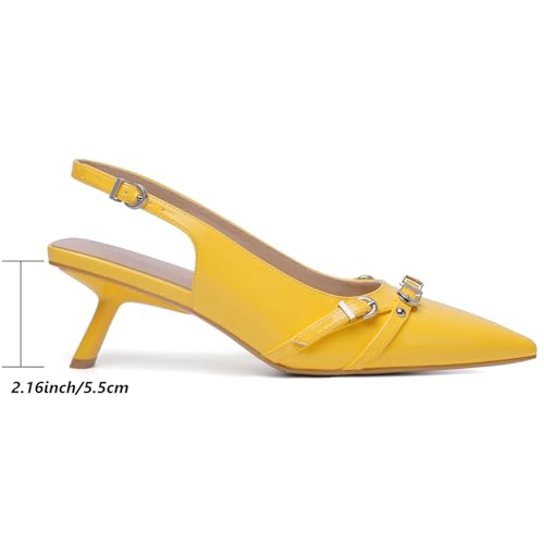 Image of Mostrin Kitten Heels for Women Pointed Toe Pumps Patent Leather Low Heel Slingback Heels with Buckle Dress Shoes for Dating Party Working