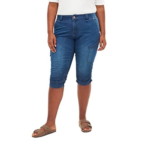 Zizzi Damen Capri Jeans 3/4 Caprihose mit Stretch Hose Große Größen -Blau-42