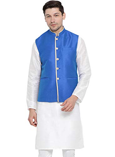 Image of VASTRAMAY Men's Beige Cotton Silk Blend Ethnic Jacket