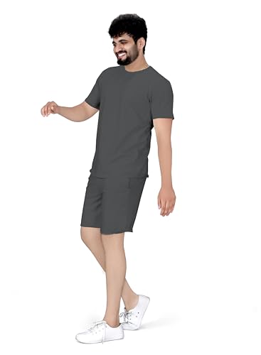 Image of ELLITI Cotton Blend Solid Casual Round Neck Half Sleeve Oversized Co-ord Set Men's, Pyjama Set, Sleepwear Loungewear T-Shirt and Shorts Combo for Men, Night Wear for Men, Night Suit for Men's