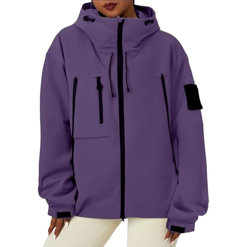 Chaqueta impermeable mujer a prueba viento con diseño softshell suelto 6